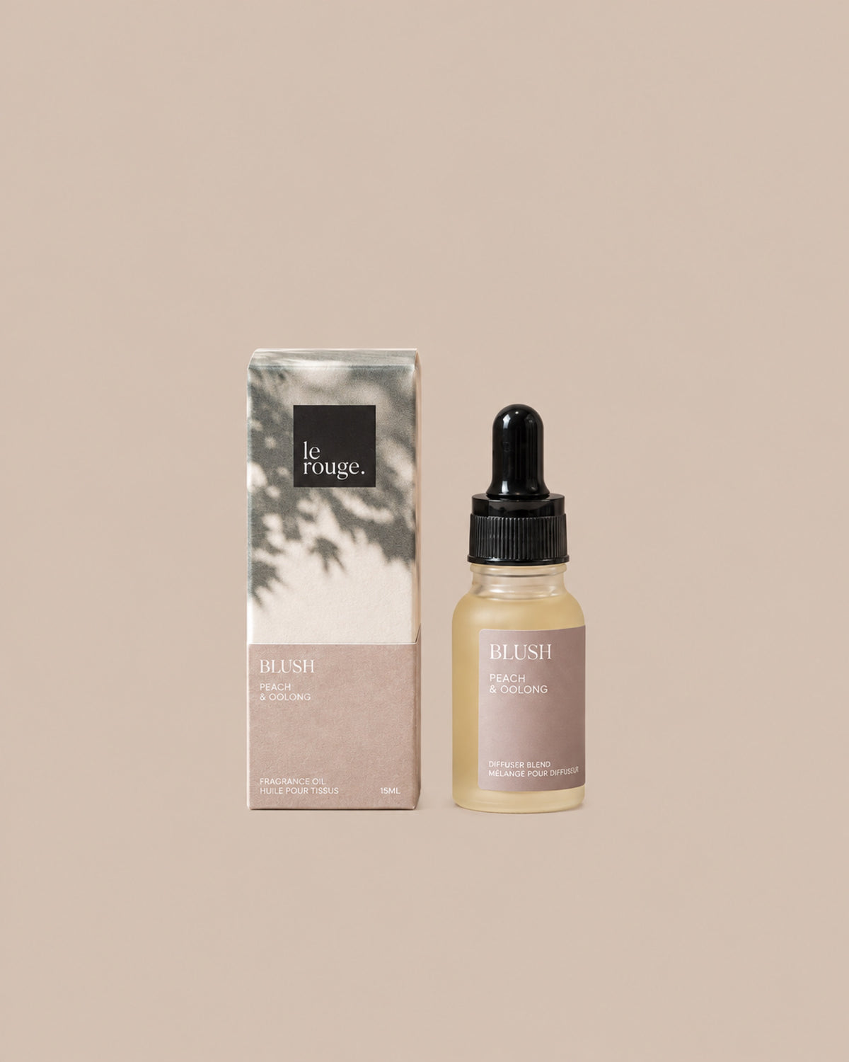 BLUSH Diffuser Fragrance Oil 15ml bottle and matching carton on a clean beige background.